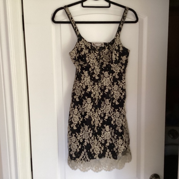 Gothiq Paris Black and Cream mini slip dress , Vintage - Picture 9 of 11